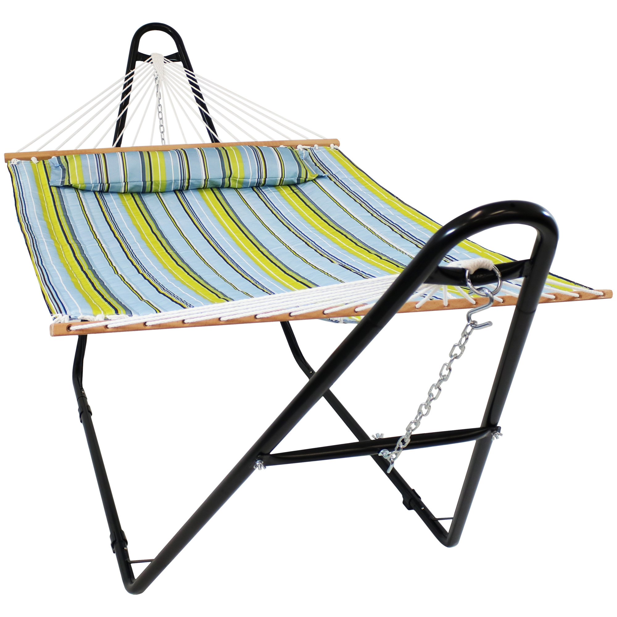 Sunnydaze Decor, Quilted Hammock with Universal Stand - Blue/Green, Color Blue, Capacity 450 lb, Material Polyester, Model# BGHFWP-MHS-Combo